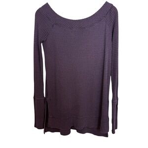 We The Free Thermal Top Women Small Purple Cotton Blend Waffle Knit Scoop Neck